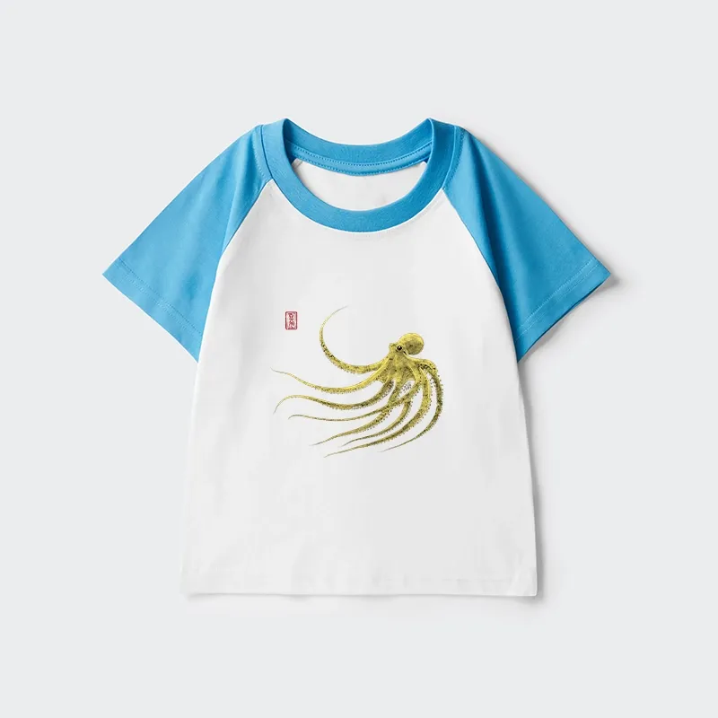 Tokyo-Tiger Retro Octopus Japanese Kids Raglan T-shirt