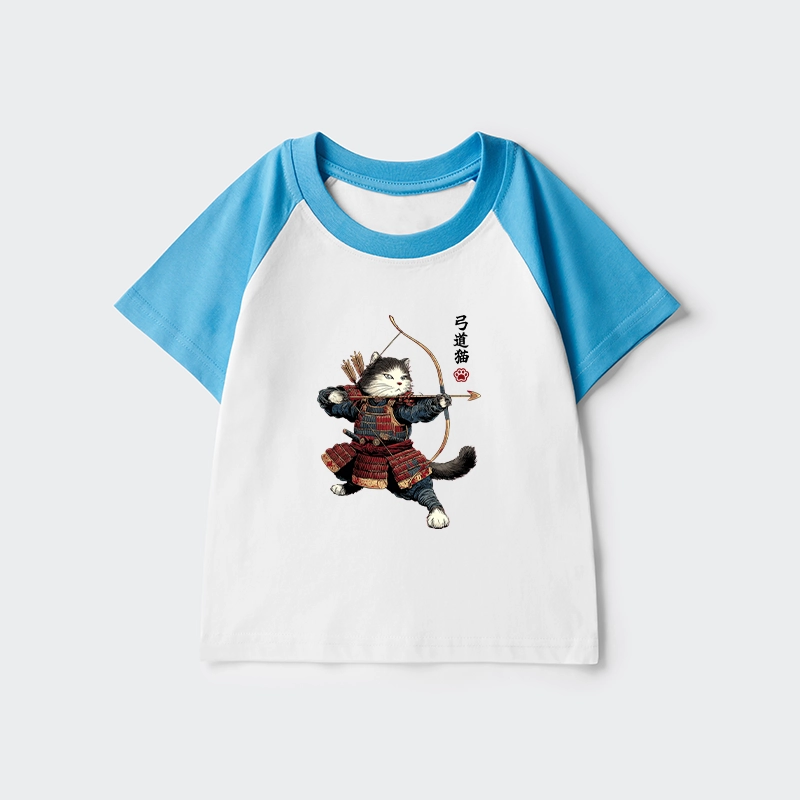 Tokyo-Tiger Kyudo Samurai Cat Kids Raglan T-shirt