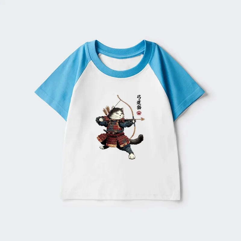 Tokyo-Tiger Kyudo Samurai Cat Kids Raglan T-shirt