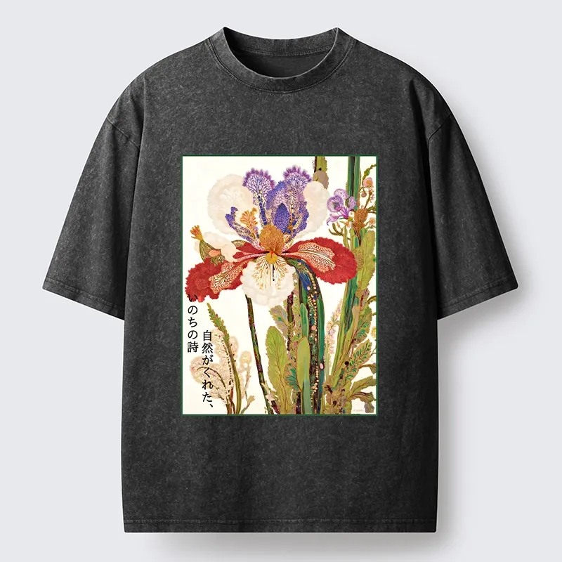 Tokyo-Tiger Vintage Japanese Flower Painting Washed T-Shirt