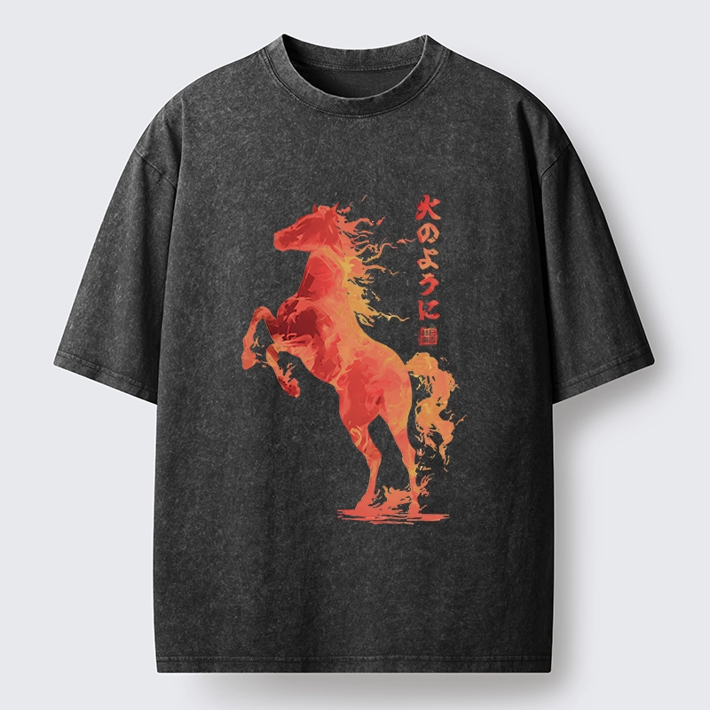 Tokyo-Tiger Fire Horse Japanese Art Washed T-Shirt