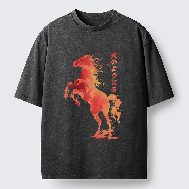 Tokyo-Tiger Fire Horse Japanese Art Washed T-Shirt