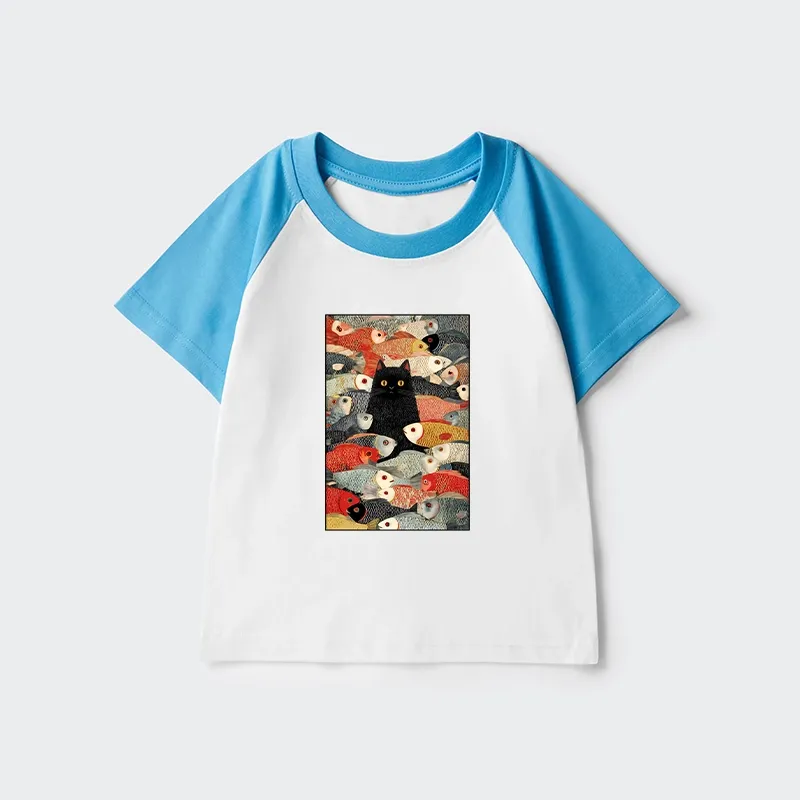 Tokyo-Tiger Cats And Fish Kids Raglan T-shirt