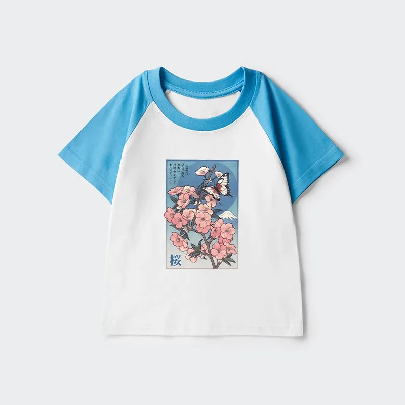 Tokyo-Tiger Ukiyoe Japanese Cherry blossoms Poster Kids Raglan T-shirt
