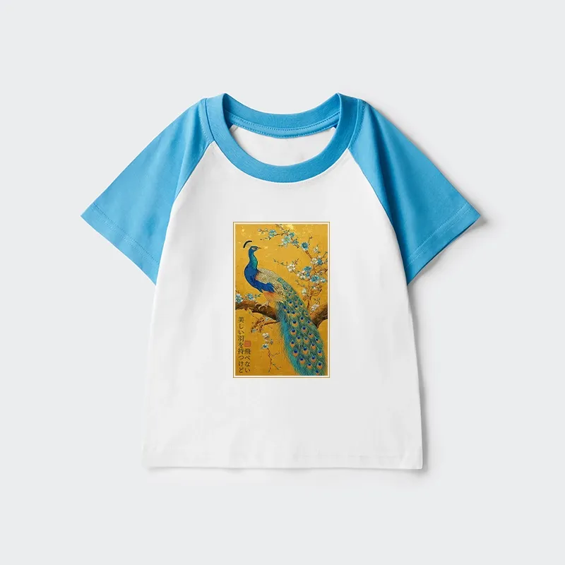 Tokyo-Tiger The Peacock's Silent Elegance Kids Raglan T-shirt