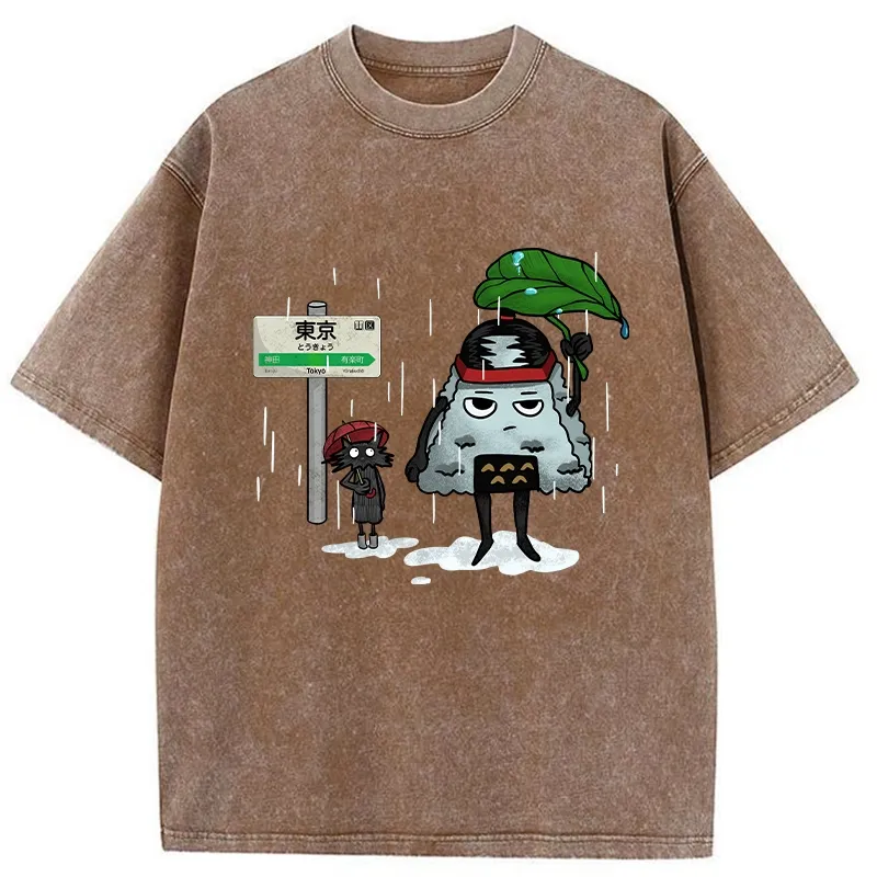Tokyo-Tiger Onigiri On Lotus Leaf Washed T-Shirt