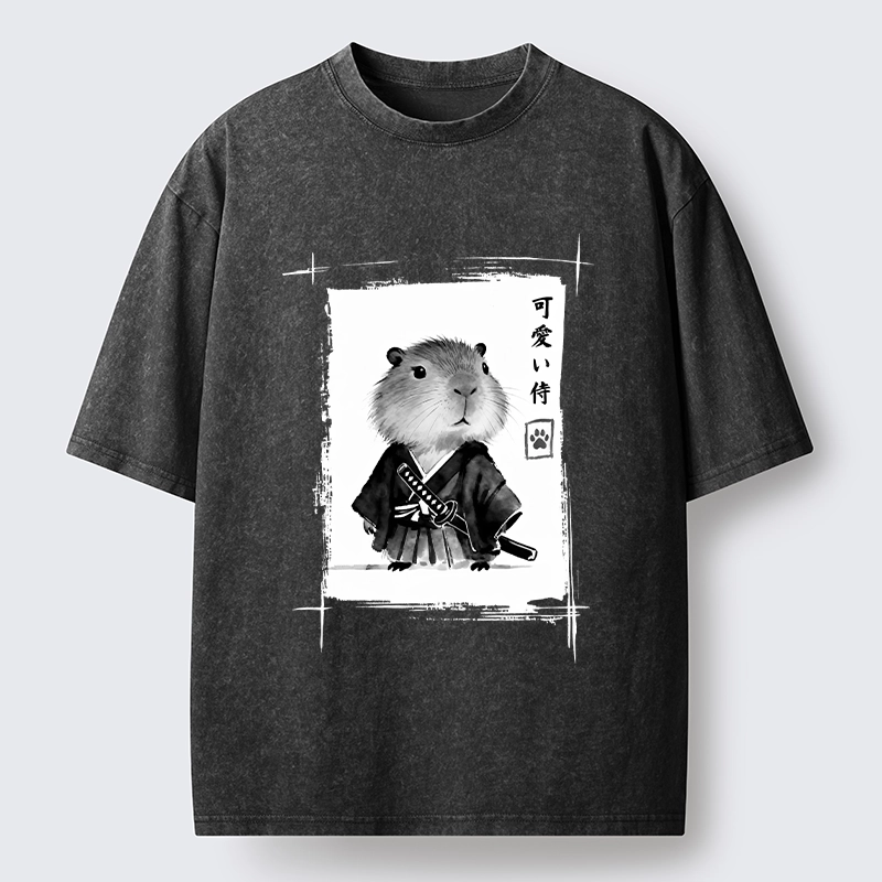 Tokyo-Tiger Cute Samurai Capybara Meme Washed T-Shirt