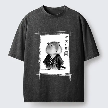 Tokyo-Tiger Cute Samurai Capybara Meme Washed T-Shirt