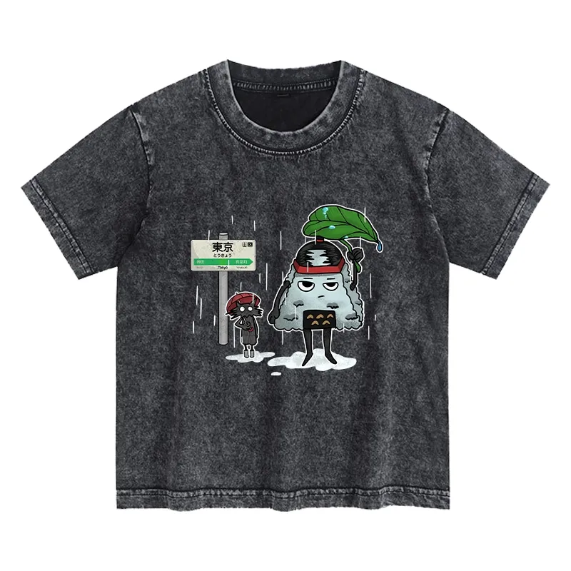 Tokyo-Tiger Onigiri On Lotus Leaf Kids Washed T-Shirt Sale