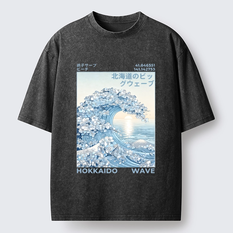 Tokyo-Tiger Crystal Great Wave Art Washed T-Shirt