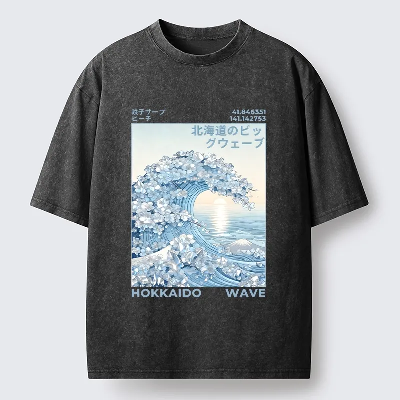 Tokyo-Tiger Crystal Great Wave Art Washed T-Shirt