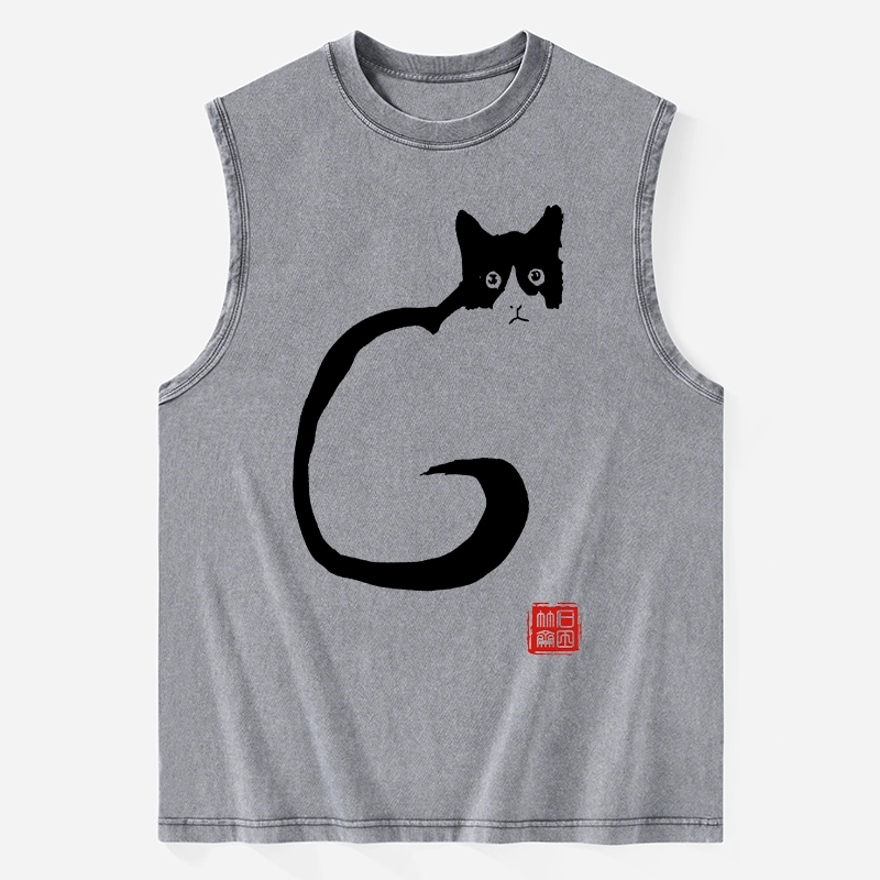 Tokyo-Tiger Calm Cat In Simple Lines Washed Tank