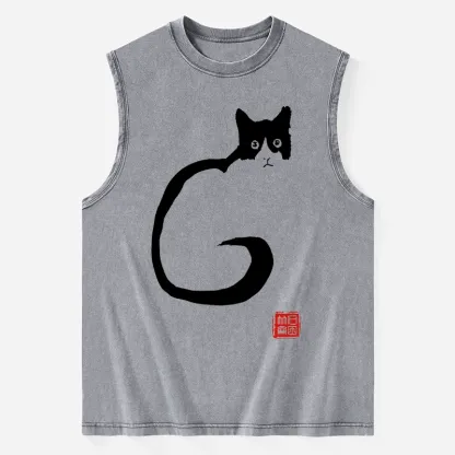 Tokyo-Tiger Calm Cat In Simple Lines Washed Tank