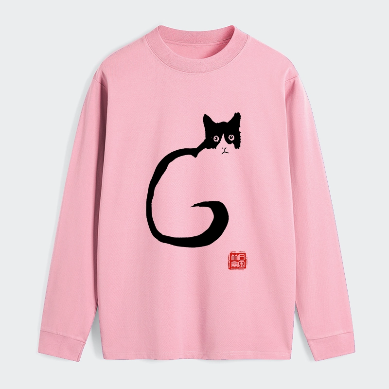 Tokyo-Tiger Calm Cat In Simple Lines Long Sleeve T-Shirt