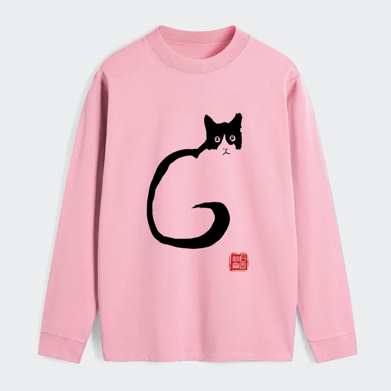 Tokyo-Tiger Calm Cat In Simple Lines Long Sleeve T-Shirt