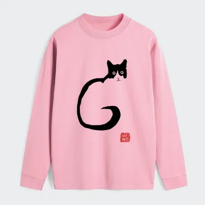 Tokyo-Tiger Calm Cat In Simple Lines Long Sleeve T-Shirt