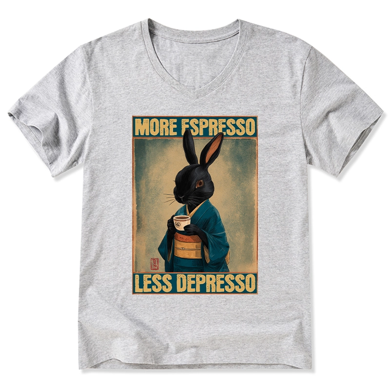 Tokyo-Tiger More Espresso Less Depresso Rabbit V-Neck Classic T-Shirt