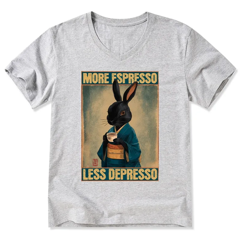 Tokyo-Tiger More Espresso Less Depresso Rabbit V-Neck Classic T-Shirt