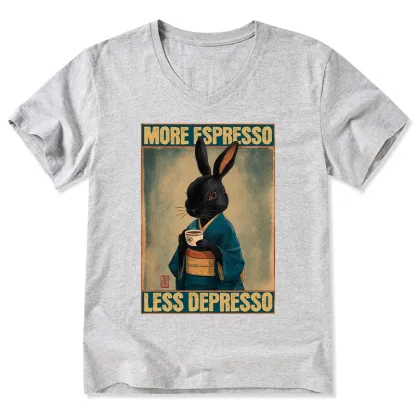 Tokyo-Tiger More Espresso Less Depresso Rabbit V-Neck Classic T-Shirt