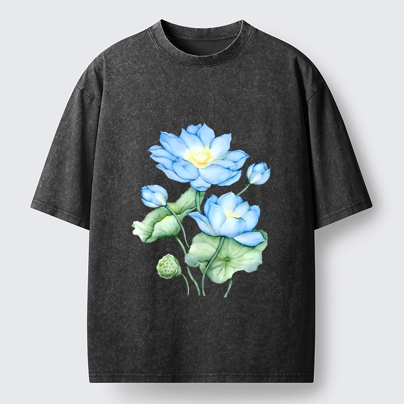 Tokyo-Tiger Calm Blue Water Lily Vibes Washed T-Shirt