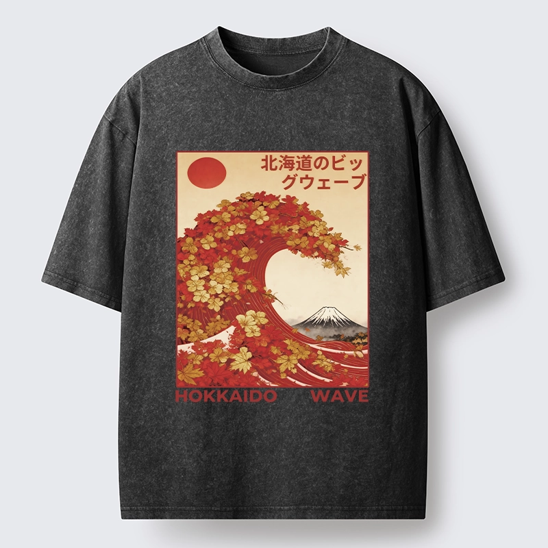 Tokyo-Tiger Hokkaido Wave Fall Leaves Washed T-Shirt