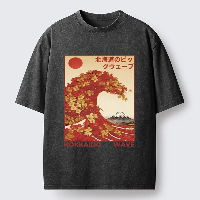 Tokyo-Tiger Hokkaido Wave Fall Leaves Washed T-Shirt