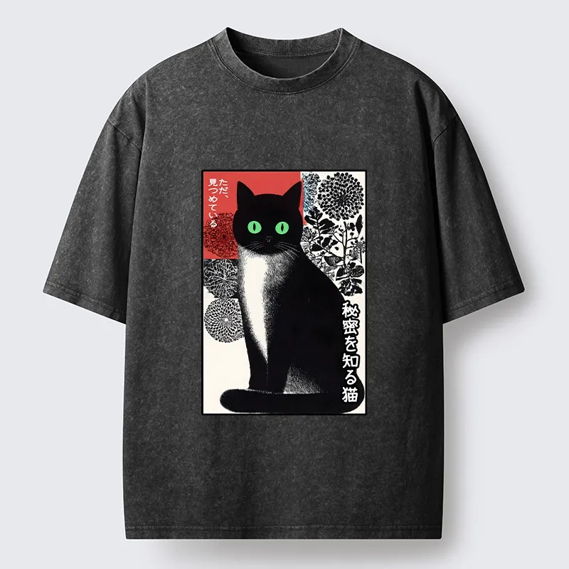 Tokyo-Tiger Japanese Style Secret Cat Meme Washed T-Shirt