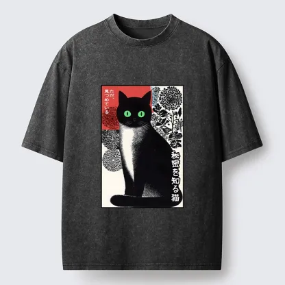Tokyo-Tiger Japanese Style Secret Cat Meme Washed T-Shirt