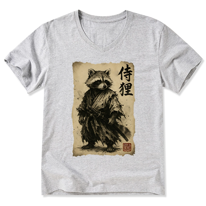 Tokyo-Tiger Retro Raccoon Samurai V-Neck Classic T-Shirt