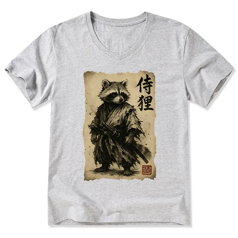 Tokyo-Tiger Retro Raccoon Samurai V-Neck Classic T-Shirt