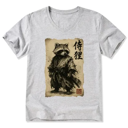 Tokyo-Tiger Retro Raccoon Samurai V-Neck Classic T-Shirt