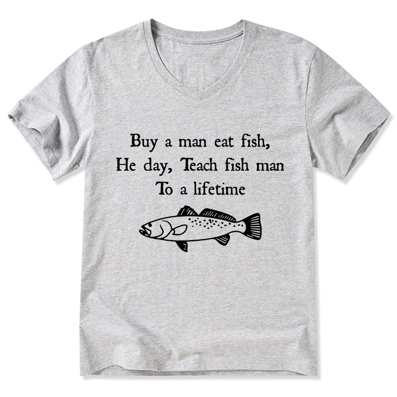 Tokyo-Tiger Man Eat Fish Meme V-Neck Classic T-Shirt