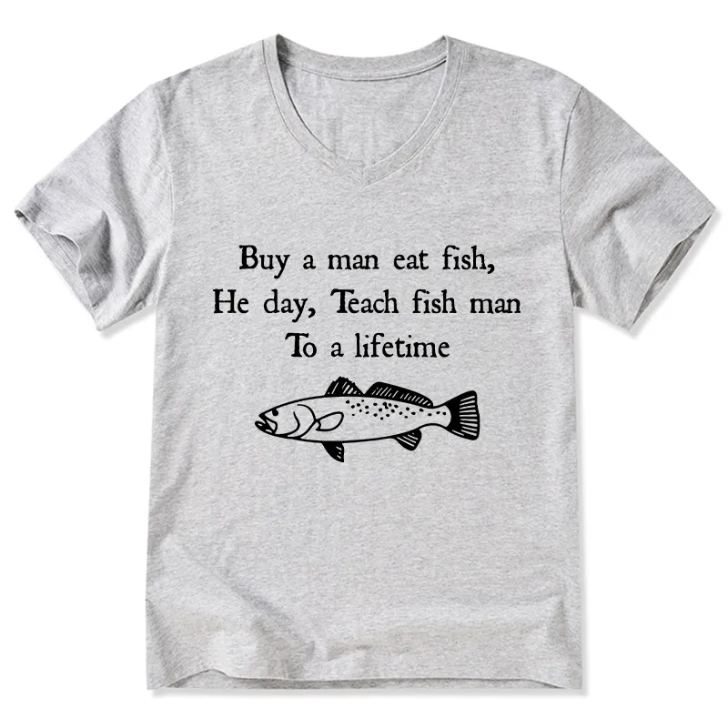 Tokyo-Tiger Man Eat Fish Meme V-Neck Classic T-Shirt