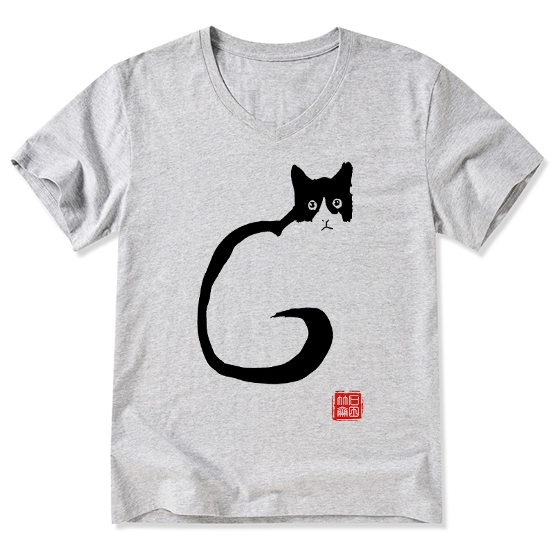Tokyo-Tiger Calm Cat In Simple Lines V-Neck Classic T-Shirt