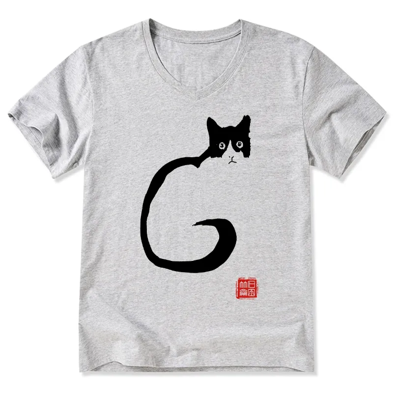 Tokyo-Tiger Calm Cat In Simple Lines V-Neck Classic T-Shirt
