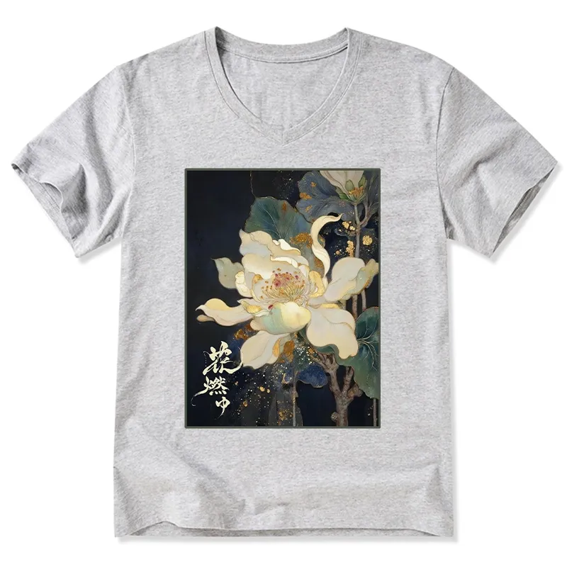 Tokyo-Tiger Lotus Adorned With Golden Specks V-Neck Classic T-Shirt