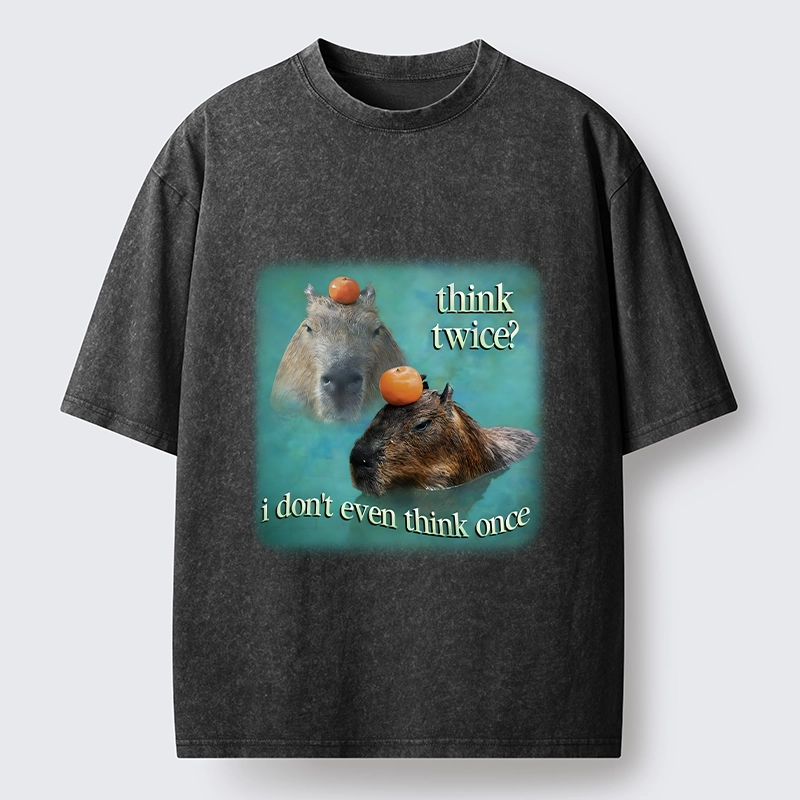 Tokyo-Tiger Capybara Think Twice Funny Meme Washed T-Shirt