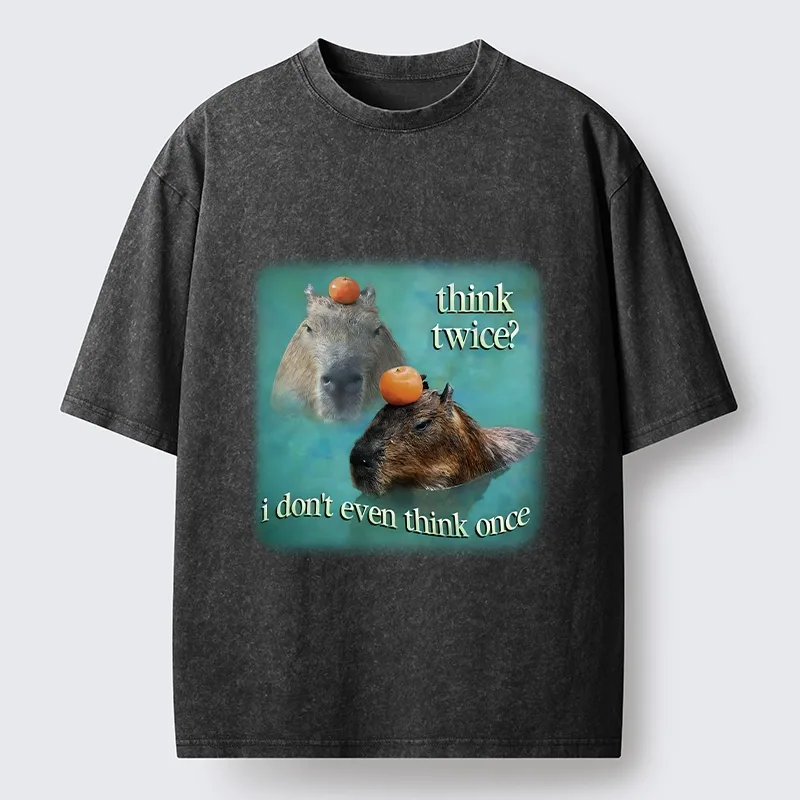 Tokyo-Tiger Capybara Think Twice Funny Meme Washed T-Shirt Sale