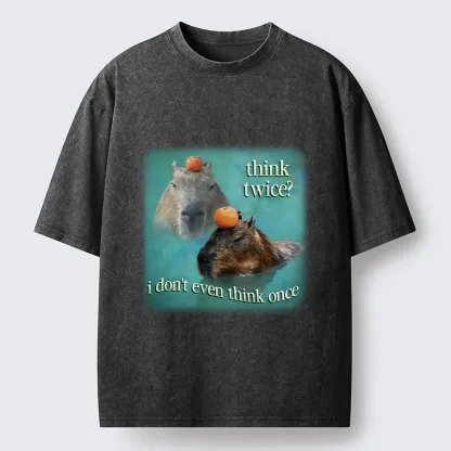 Tokyo-Tiger Capybara Think Twice Funny Meme Washed T-Shirt