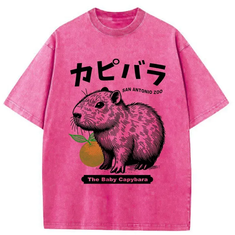 Tokyo-Tiger Cute Baby Capybara Washed T-Shirt