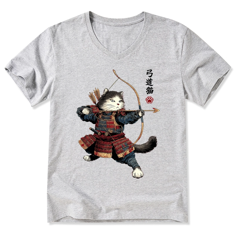 Tokyo-Tiger Kyudo Samurai Cat V-Neck Classic T-Shirt