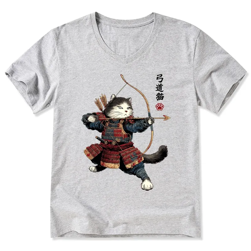 Tokyo-Tiger Kyudo Samurai Cat V-Neck Classic T-Shirt