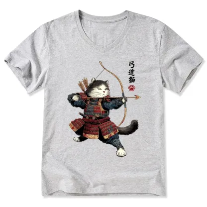 Tokyo-Tiger Kyudo Samurai Cat V-Neck Classic T-Shirt