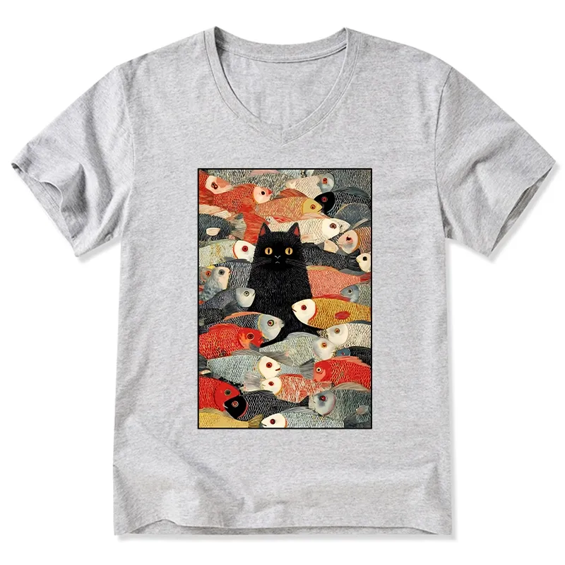 Tokyo-Tiger Cats And Fish V-Neck Classic T-Shirt