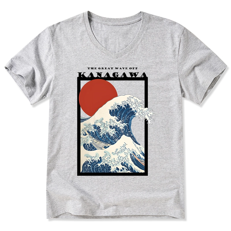 Tokyo-Tiger Minimalist Ukiyo-e Waves V-Neck Classic T-Shirt