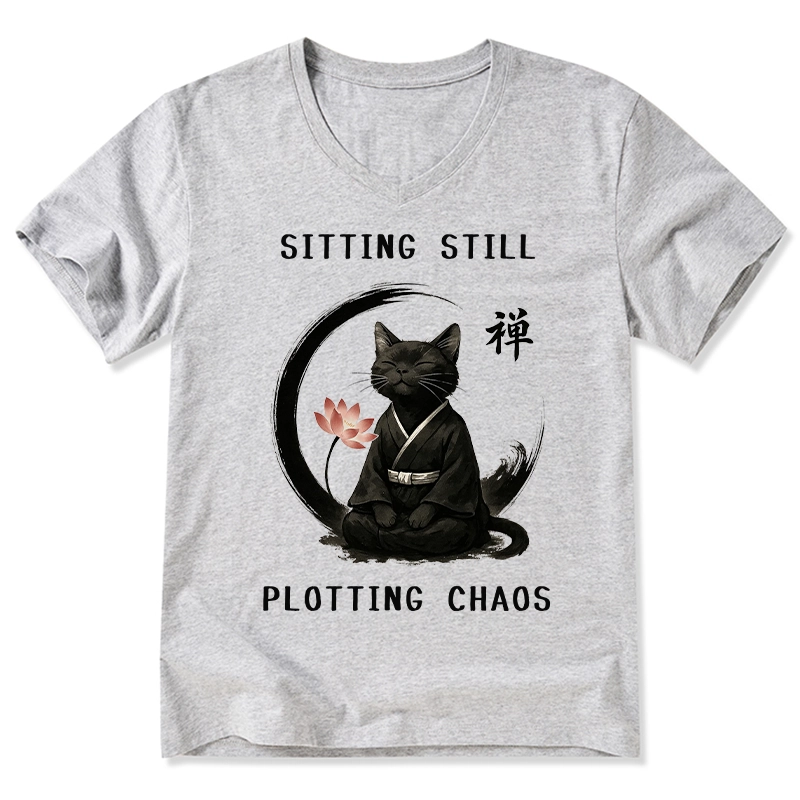 Tokyo-Tiger Sitting still  plotting chaos Calming Zen Cat Funny V-Neck Classic T-Shirt
