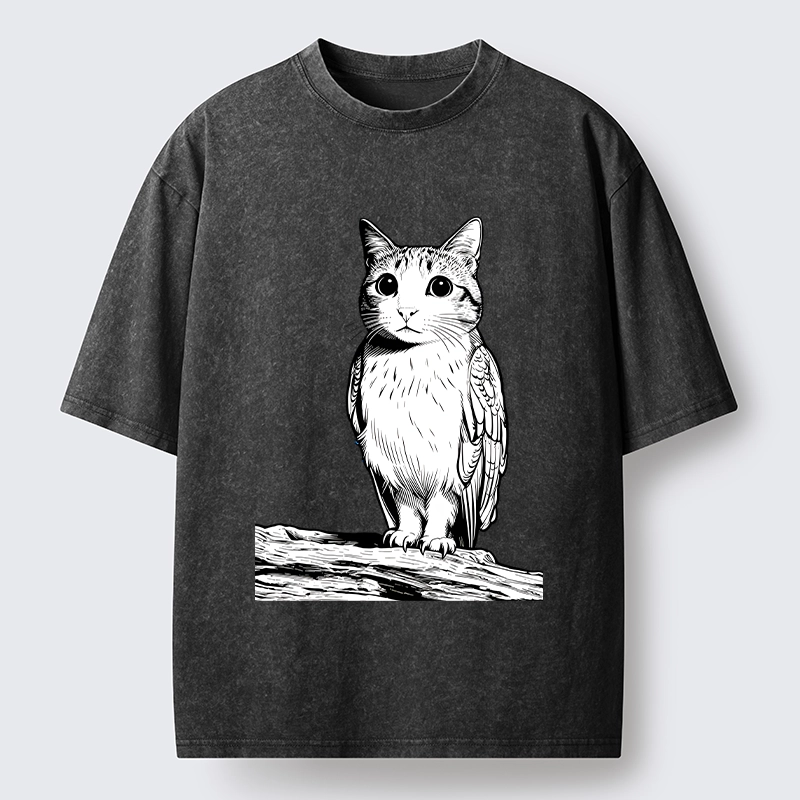Tokyo-Tiger Funny Cat Owl Fusion Art Washed T-Shirt