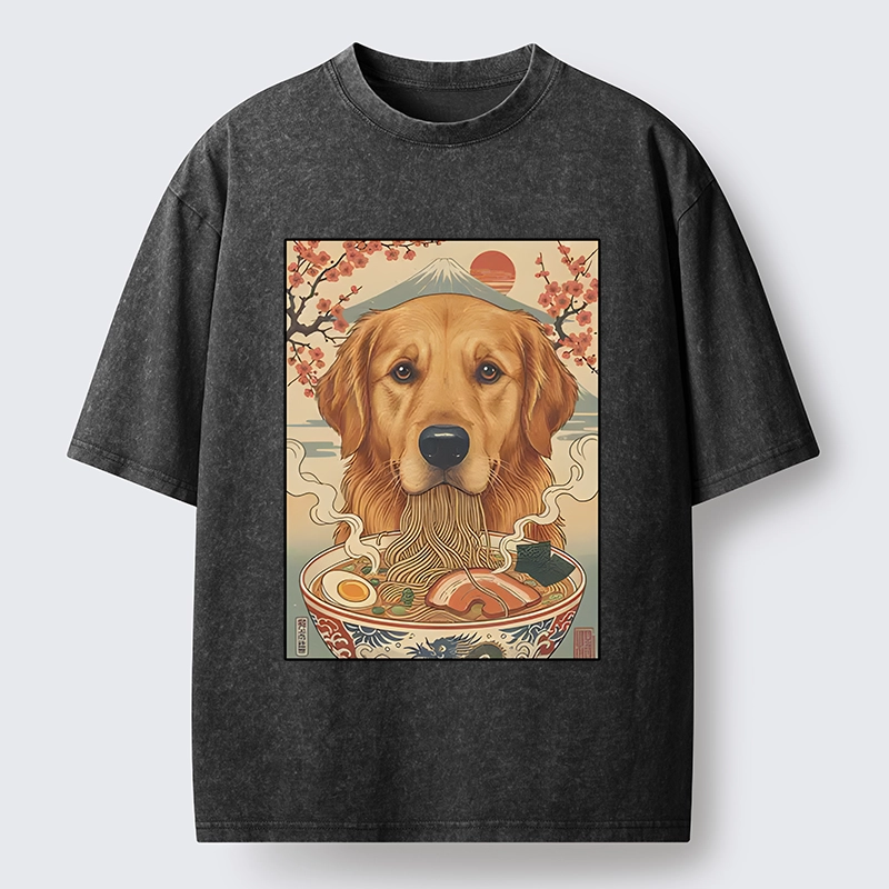 Tokyo-Tiger Japanese Style Dog Ramen Meme Washed T-Shirt
