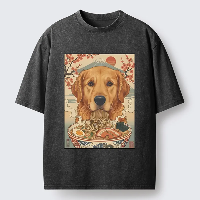 Tokyo-Tiger Japanese Style Dog Ramen Meme Washed T-Shirt Sale