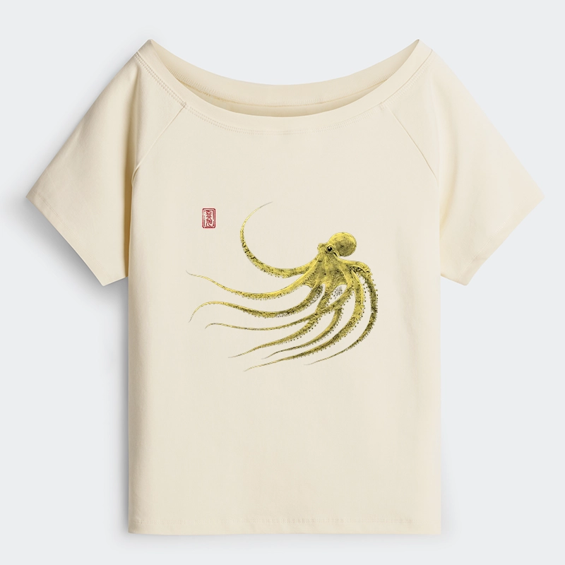 Tokyo-Tiger Retro Octopus Japanese Off Shoulder T-Shirt